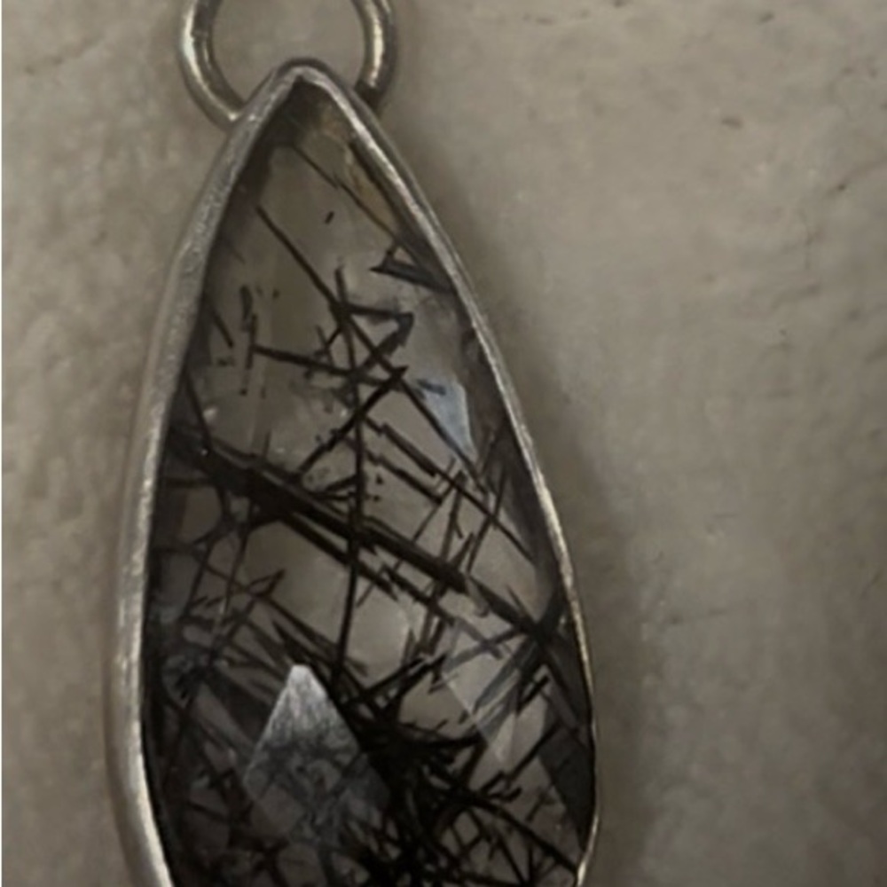 Sterling Silver Teardrop Shaped Tourmalated Quartz  Pendant - Picture 2 of 4